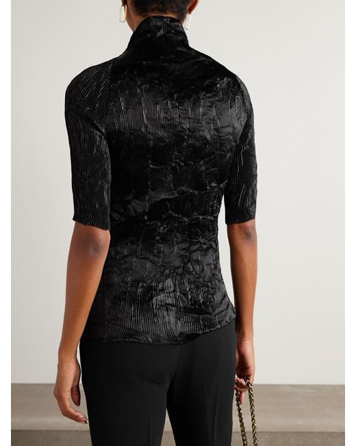 FFORME Black Dahlia Crinkled Plissé-Satin Blouse