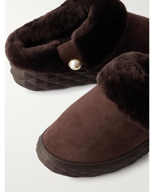 Jimmy Choo Brown Diamond Slippers Aus Shearling