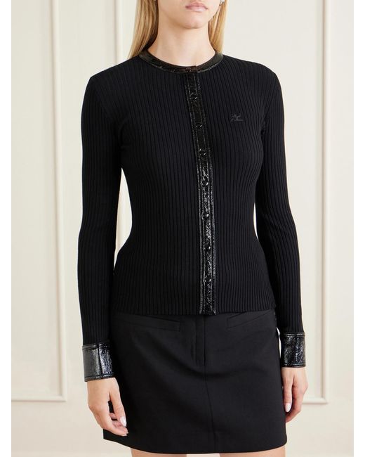 Courreges Black Logo-Embroidered Ribbed-Knit Cardigan