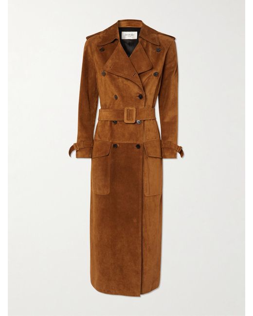 Saint Laurent Brown Trenchcoat Aus Veloursleder
