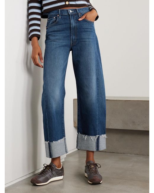 Mother Blue The Half-Pipe Ankle Cuff Fray Hoch Sitzende Jeans Mit Weitem Bein