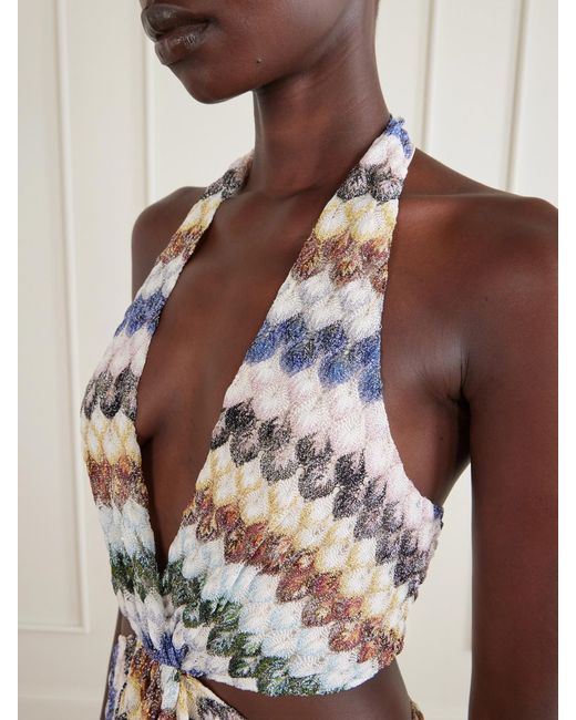Missoni White Striped Metallic Crochet Maxi Dress
