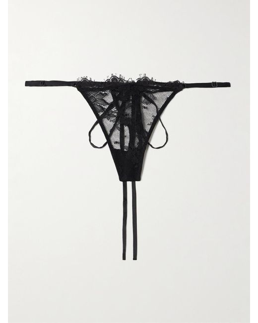 Kiki de Montparnasse Black Jolie String Aus Spitze Mit Satinbesätzen Zum Binden