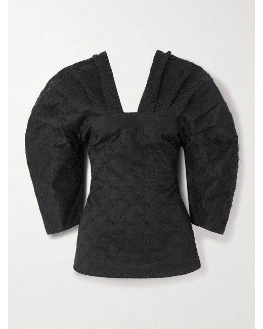 D'Estree Black Alice Gathered Fil Coupé Organic Cotton Top