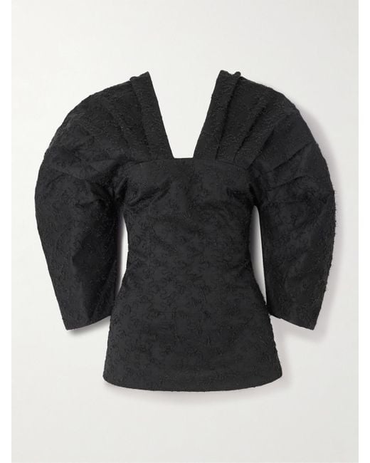 D'Estree Black Alice Gathered Fil Coupé Organic Cotton Top