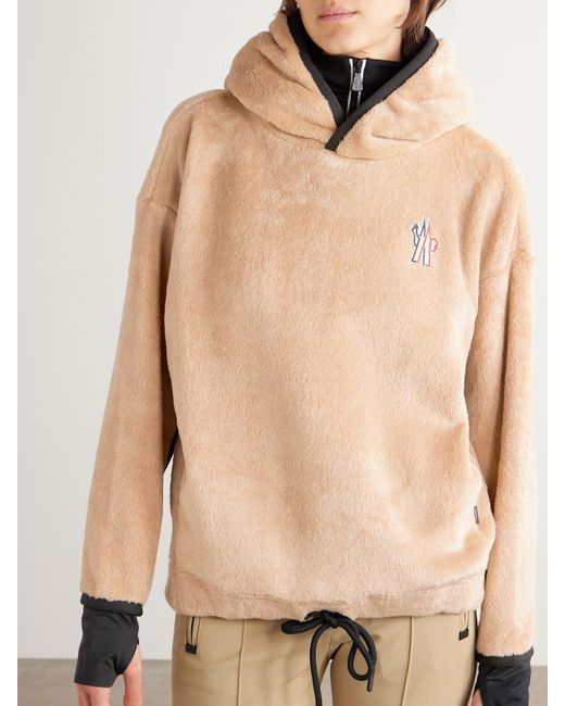 Moncler Natural Velvet Fleece Hooded Turtleneck Sweatshirt