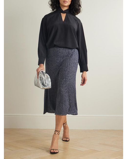 Joseph Blue Pleated Lurex Midi Skirt
