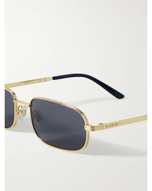 Gucci Metallic Goldfarbene Sonnenbrille Mit Eckigem Rahmen