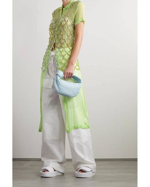 Dries Van Noten Green Crinkled Silk-Chiffon Midi Shirt Dress