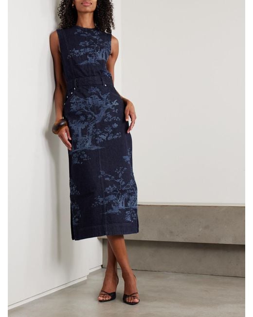 Erdem Blue Midikleid Aus Bedrucktem Denim