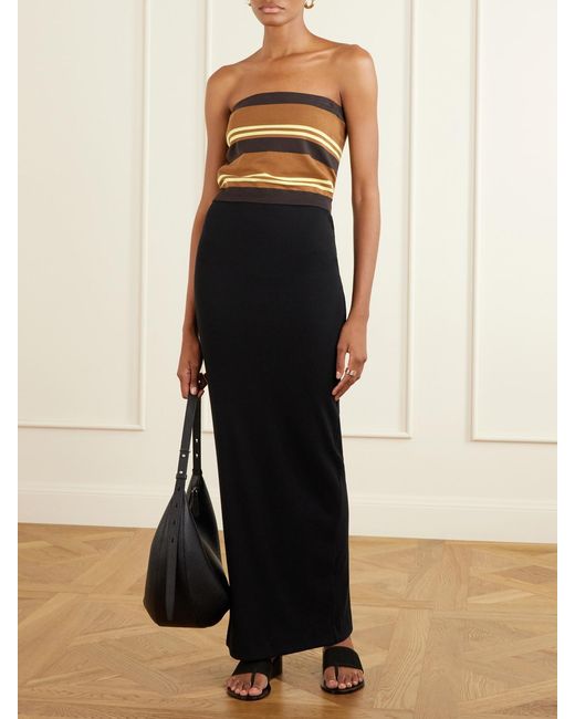 Tibi Natural Strapless Striped Cotton Tank