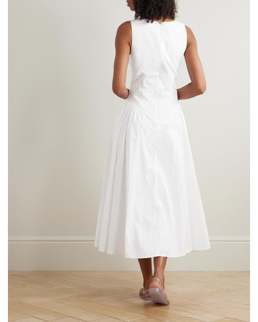Staud White Gwen Paneled Pleated Cotton-Blend Poplin Midi Dress