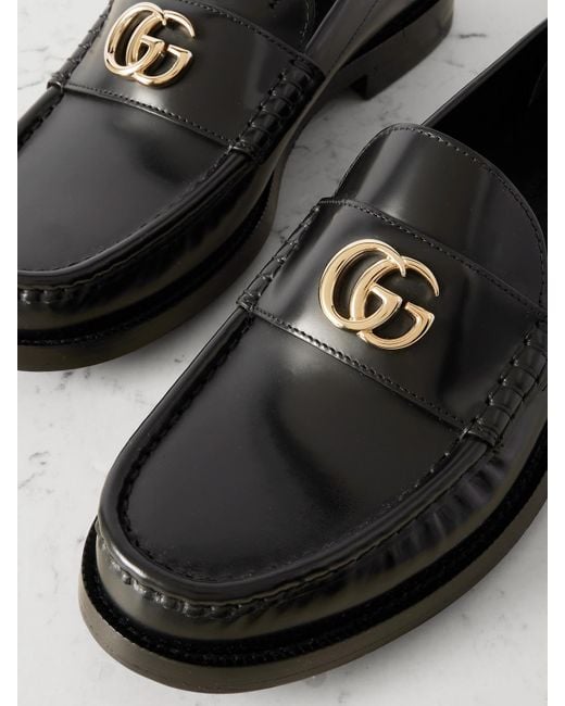 Gucci Black Marmont Logo-Embellished Leather Loafers