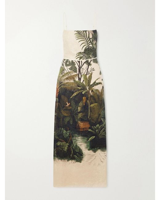 Johanna Ortiz Green Andean Mythology Printed Linen Maxi Dress