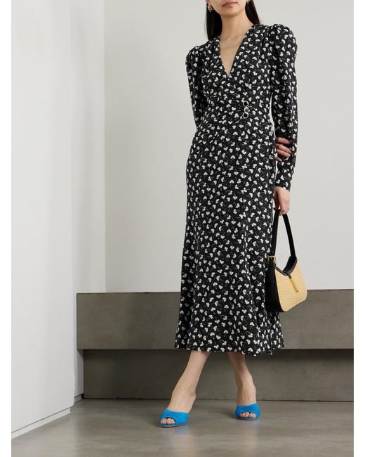 Alessandra Rich Black Clover Midikleid Aus Seiden-Crêpe Mit Blumenprint Und Wickeleffekt