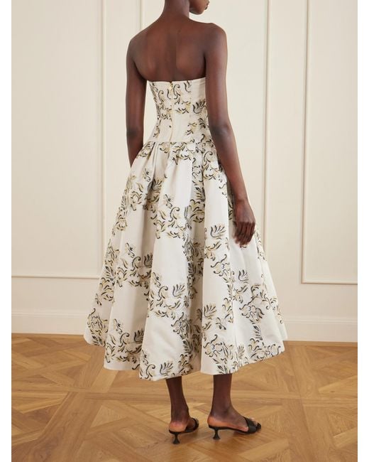Carolina Herrera Natural Strapless Metallic Floral-Jacquard Gown