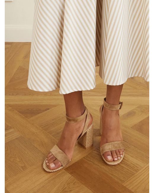 Gianvito Rossi Natural Luana 85 Suede And Raffia Sandals
