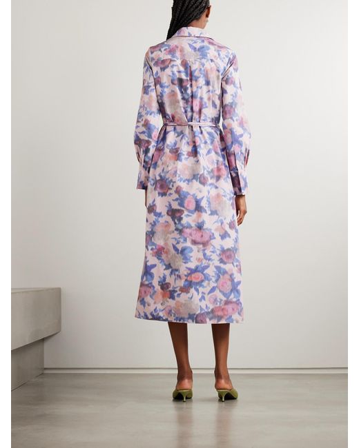 Erdem Purple Belted Floral-Print Cotton-Poplin Midi Shirt Dress