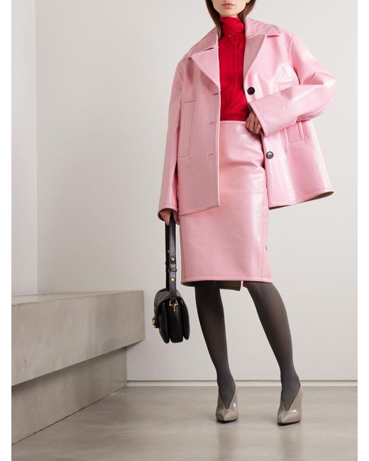 Gucci Pink Crinkled Patent-Leather Skirt