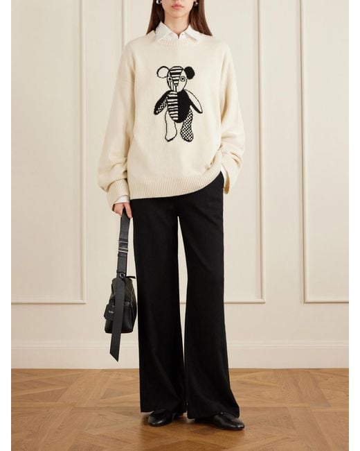 The Elder Statesman Natural Teddy Intarsia-Knit Cashmere Sweater