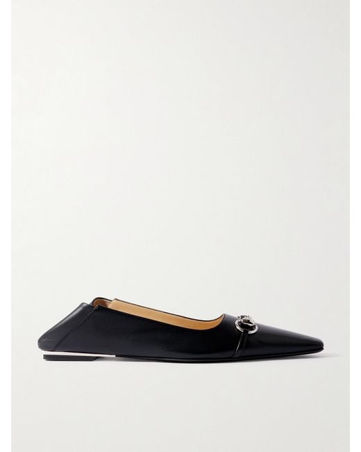 Gucci White Vittoria Collapsible-Heel Horsebit-Embellished Leather Ballet Flats