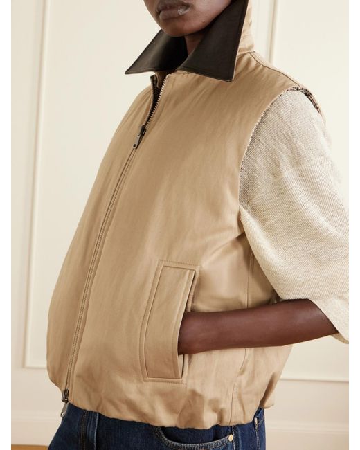Brunello Cucinelli Natural Reversible Checked Padded Cotton And Linen Gilet