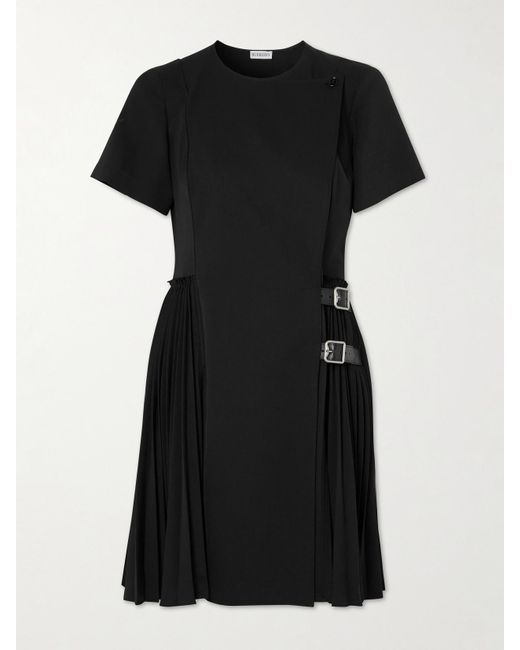 Burberry Black Buckle-Embellished Pleated Twill Mini Dress