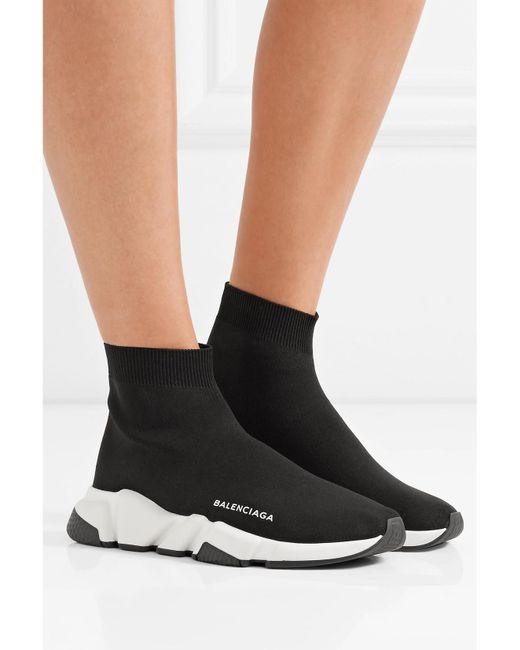 Balenciaga White Speed Logo-Print Stretch-Knit High-Top Sneakers