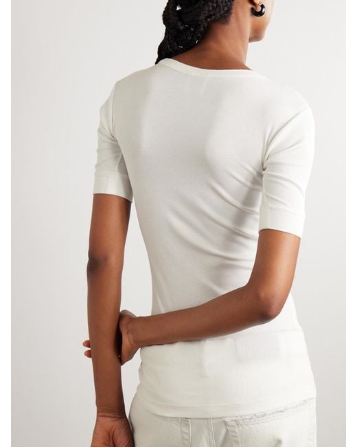 Calvin Klein White Aubriella Ribbed Organic Cotton-Blend Jersey T-Shirt