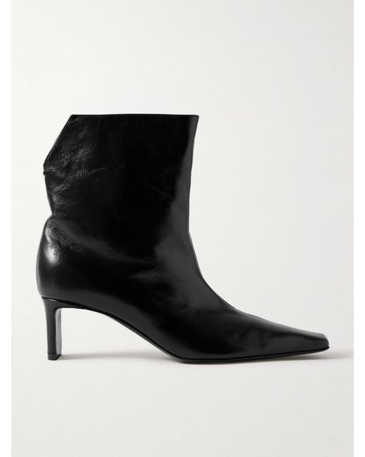 Khaite Black Ona Leather Ankle Boots
