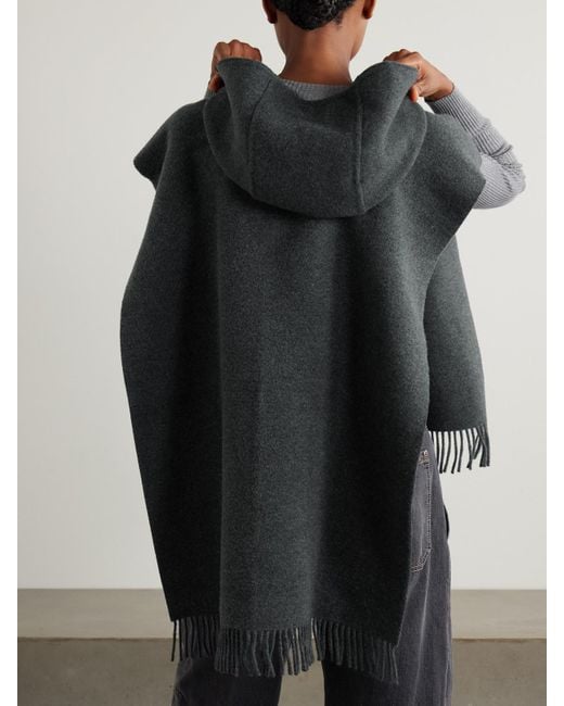 Brunello Cucinelli Black Hooded Fringed Wool And Cashmere-Blend Felt Poncho