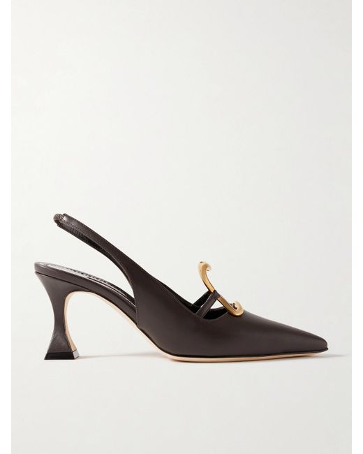 Manolo Blahnik Brown Nikkal 70 Leather Slingback Pumps