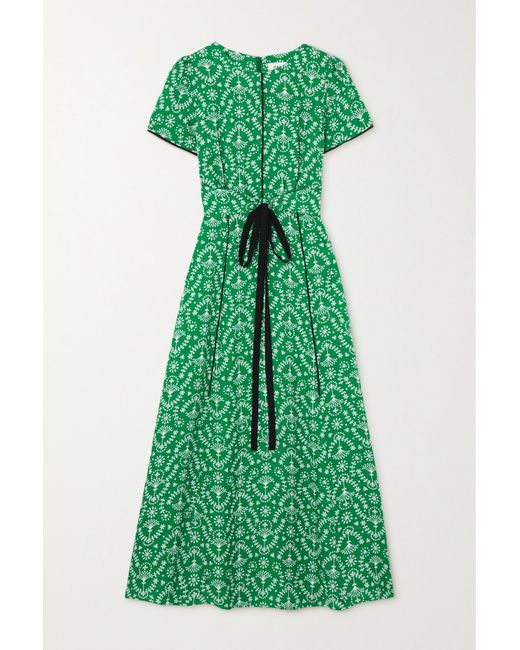 Cefinn Rosie Belted Floral-print Jacquard Midi Dress in Green | Lyst