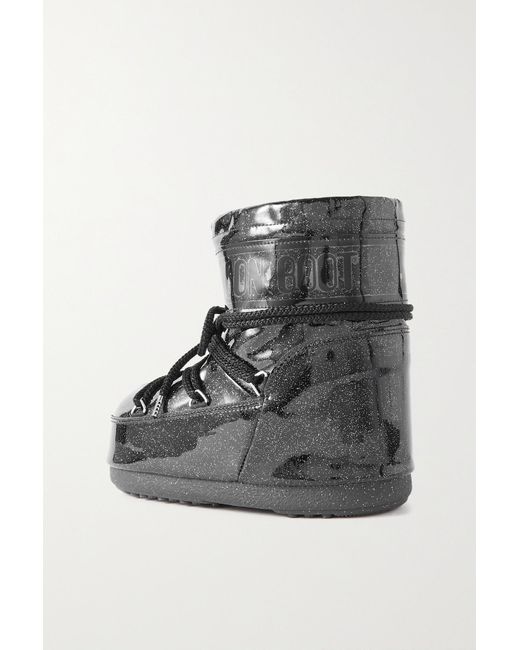 Moon Boot Black 'icon Low Glitter' Snow Boots,