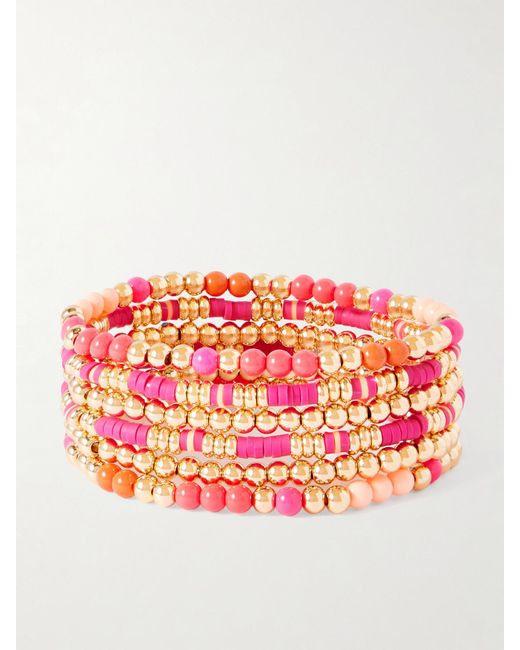 Roxanne Assoulin Red The Love Bunch Set Of Six-Tone, Enamel And Heishi Bracelets