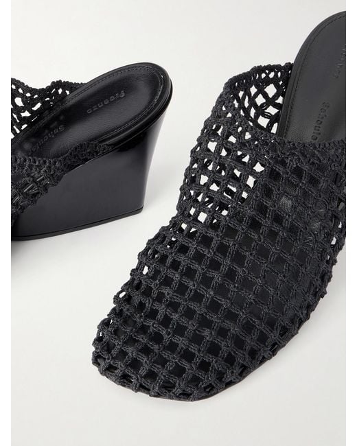 Proenza Schouler Black Slant 70 Leather-Trimmed Crocheted Mules