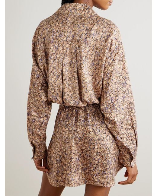 Isabel Marant Natural Harmony Floral-Print Satin-Jacquard Wrap Mini Shirt Dress