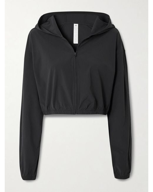 Alo Yoga Effortless Cropped Stretch-Shell Hoodie in Black | Lyst