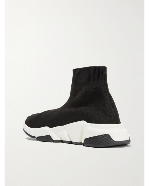 Balenciaga White Speed Logo-Print Stretch-Knit High-Top Sneakers