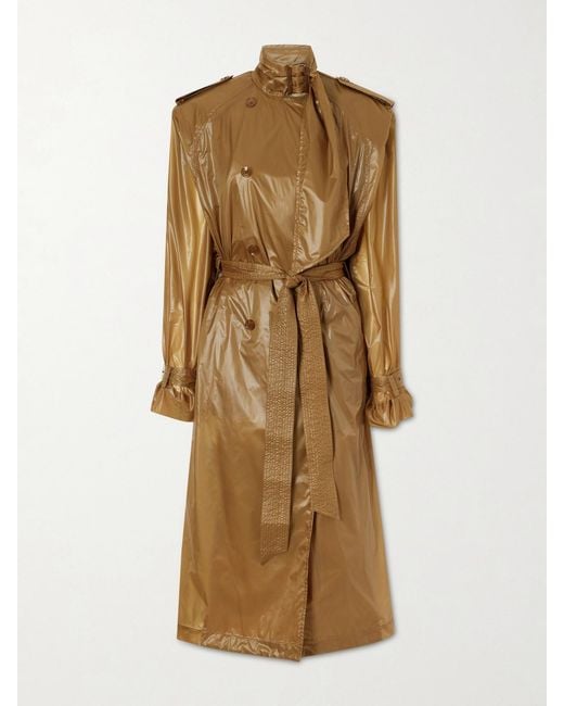 Saint Laurent Natural Double-Breasted Belted Shell Trench Coat