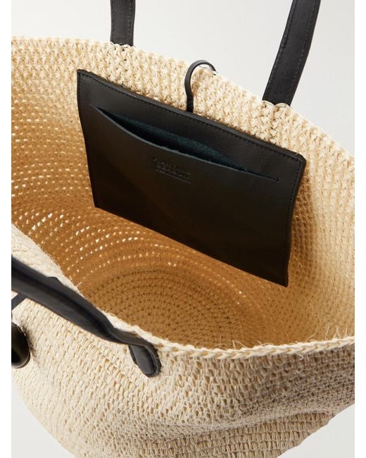 Hunting Season Natural Market Leather-Trimmed Woven Raffia Tote