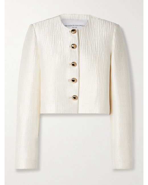 Brandon Maxwell Natural The Ryder Verkürzte Jacke Aus Seidensatin