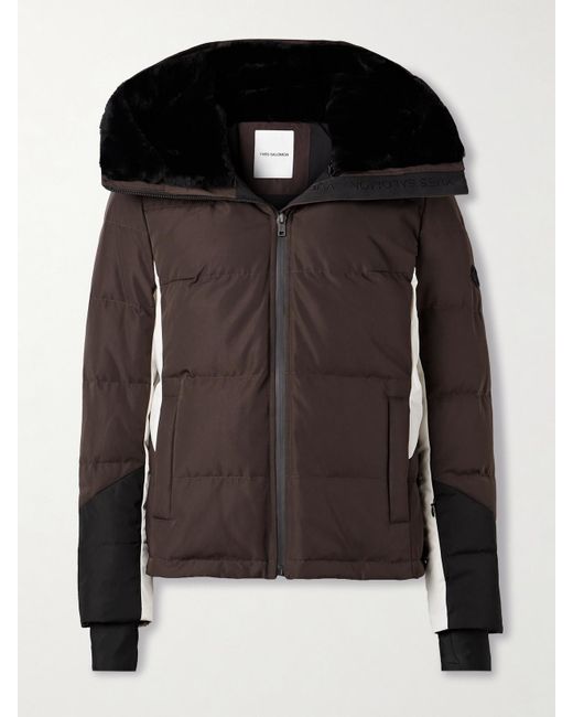Yves Salomon Black Skijacke Aus Wattiertem Shell Mit Shearling-Besatz