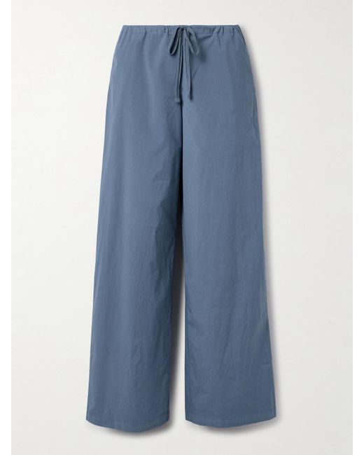 Skims Blue Cotton-Blend Poplin Wide-Leg Pants