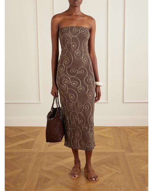 SARA CRISTINA Brown Metallic Jacquard-Knit Midi Dress