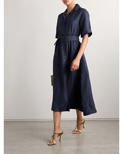 Rosie Assoulin Blue Jane Belted Woven Midi Shirt Dress