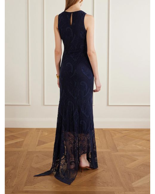 Etro Blue Devoré Cotton-Blend Crepe-Jersey Maxi Dress