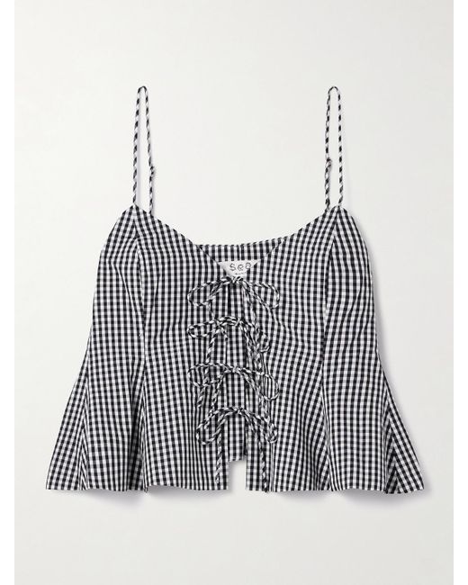 Sea White Neci Gingham Cotton-Poplin Camisole