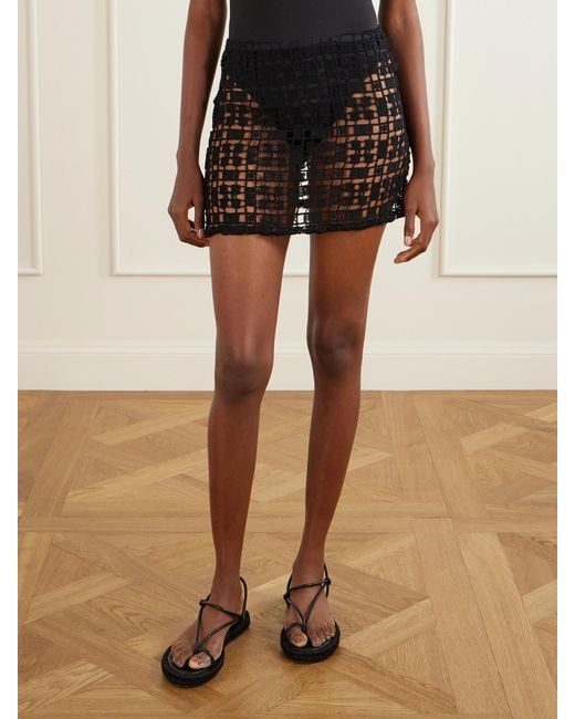 SARA CRISTINA Black Sun Crocheted Cotton Mini Skirt