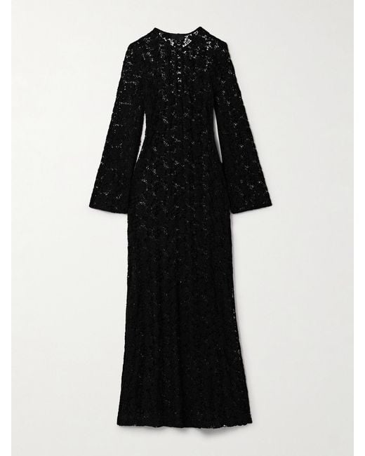 Nili Lotan Black Della Crocheted Cotton Maxi Dress